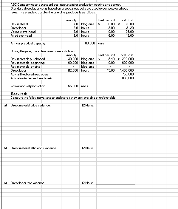 ABC Company uses a standard costing system for | Chegg.com