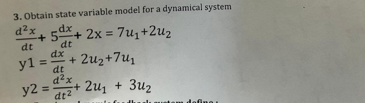 Obtain state variable model for a dynamical | Chegg.com