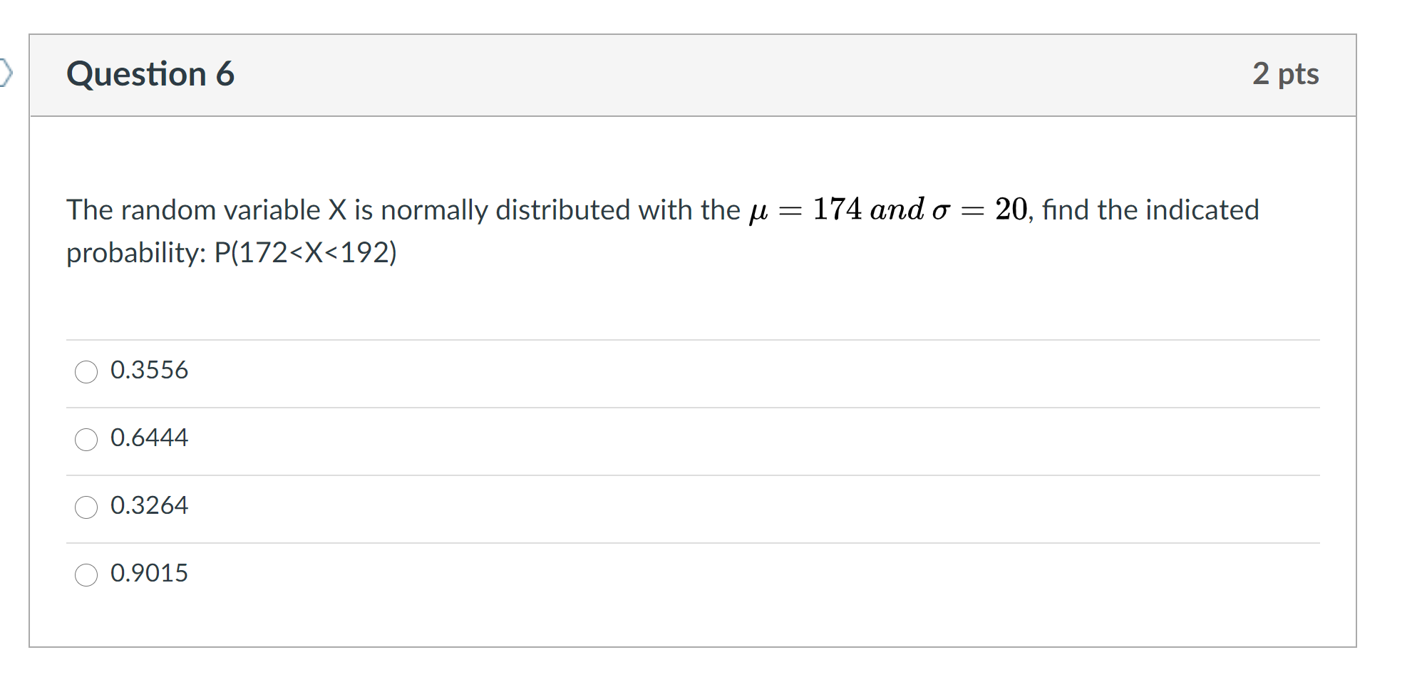 Solved > Question 6 2 pts The random variable X is normally | Chegg.com