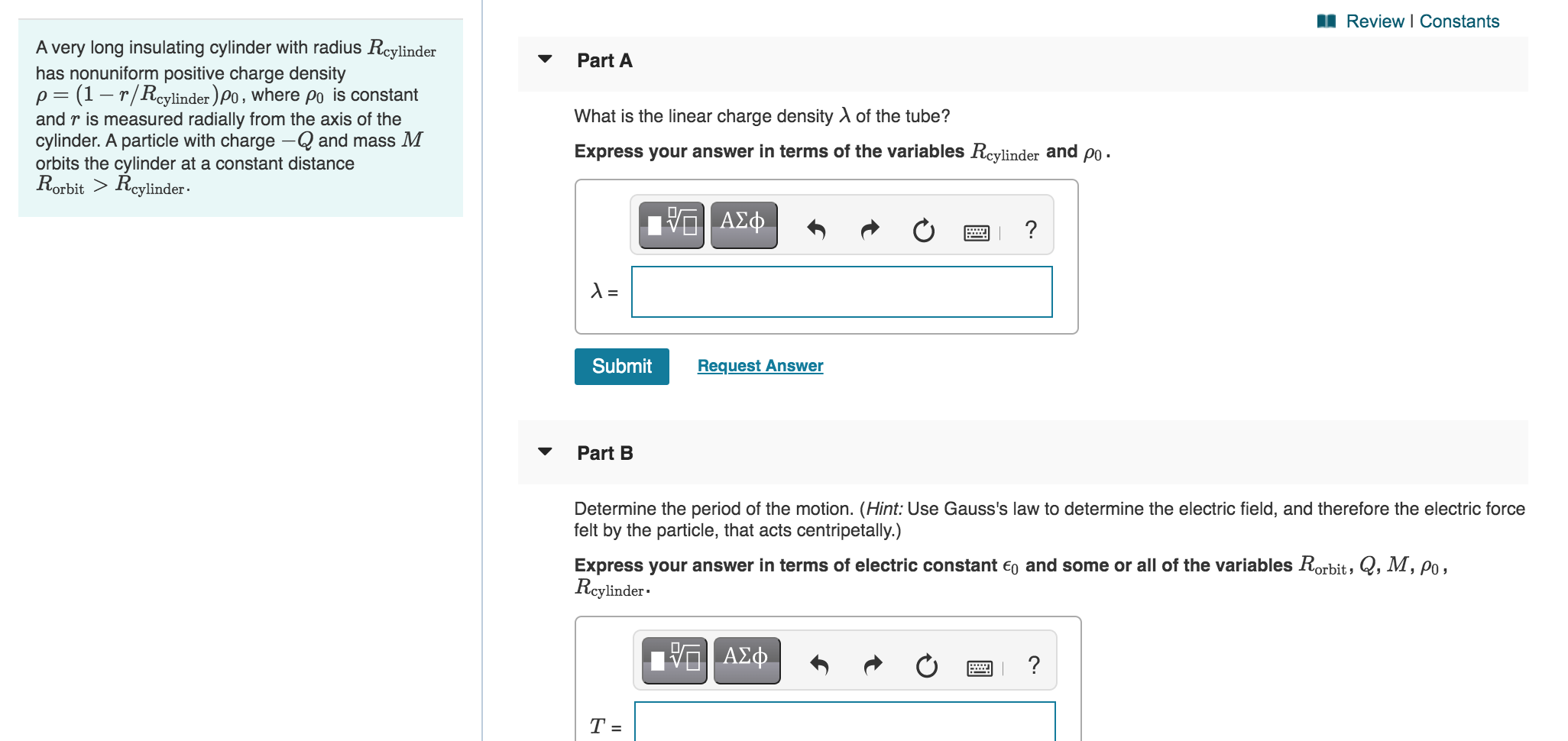 Solved Review | Constants Part A P= A Very Long Insulating | Chegg.com