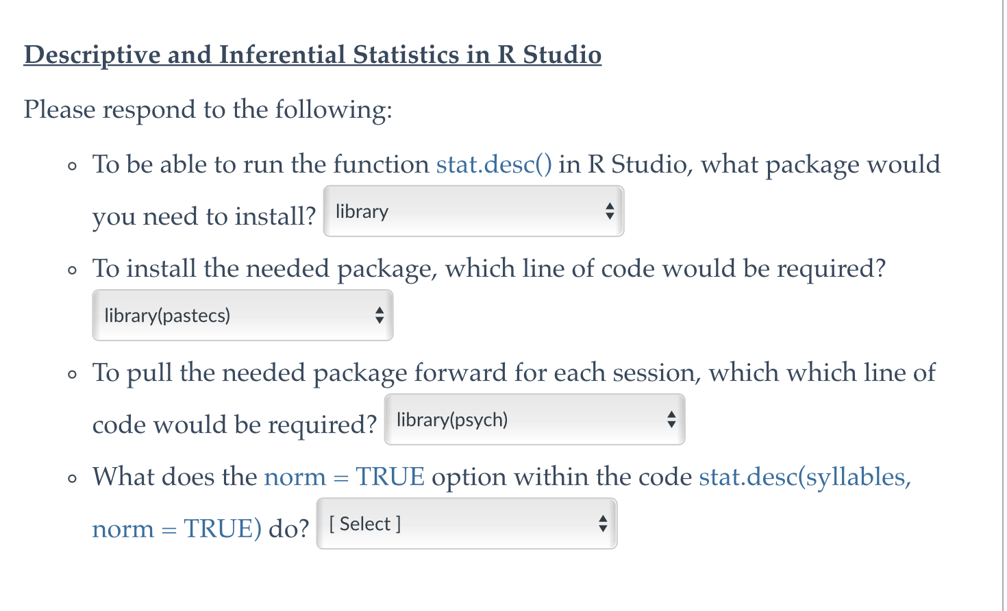 Solved Descriptive And Inferential Statistics In R Studio | Chegg.com