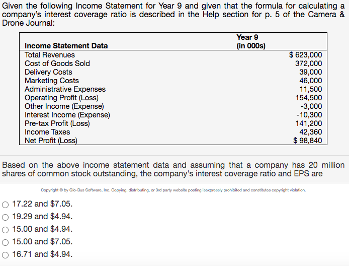 Solved Given the following Income Statement for Year 9 and | Chegg.com