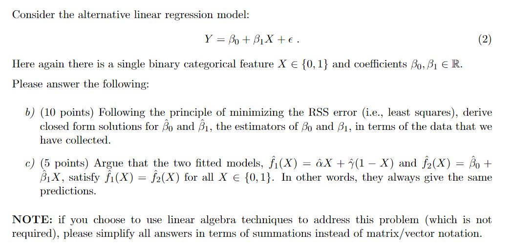 Solved Consider the linear regression model: Y = ax + y(1 – | Chegg.com