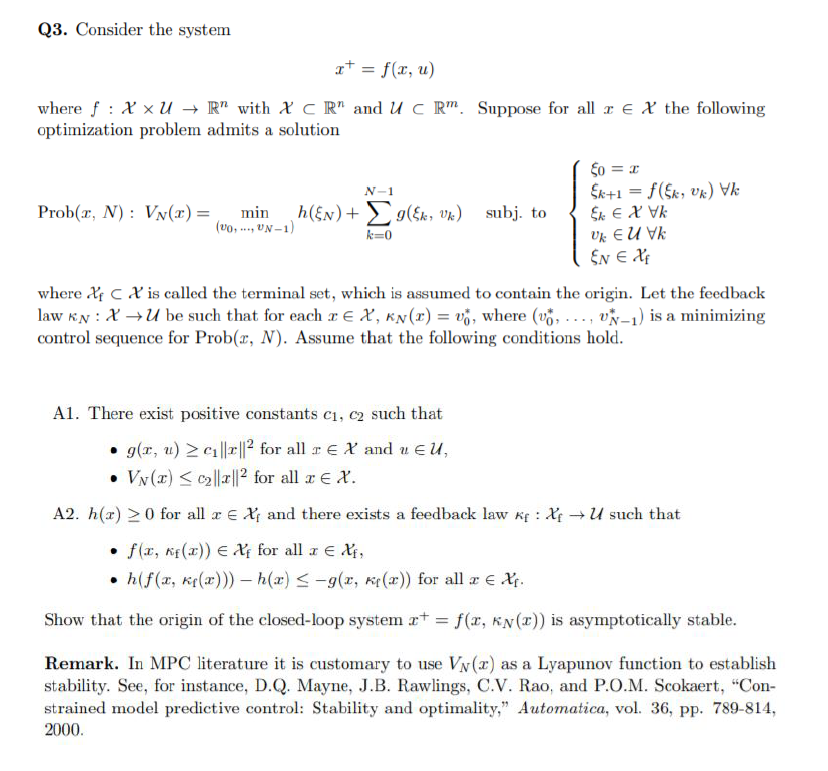 Q3 Consider The System Xt F X U Suppose For A Chegg Com