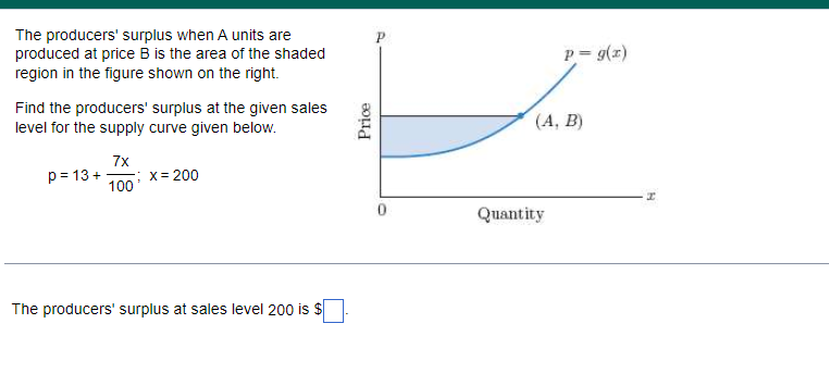 Solved The producers' surplus when A units are produced at | Chegg.com