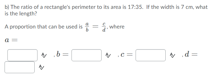 Solved b) The ratio of a rectangle's perimeter to its area | Chegg.com