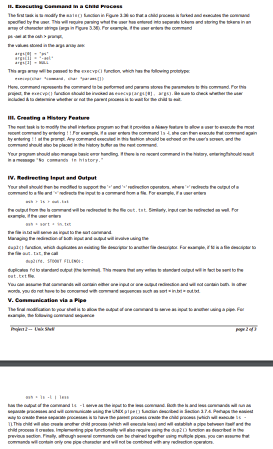 Solved Unix Shell TO DO: Program is written in the C | Chegg.com