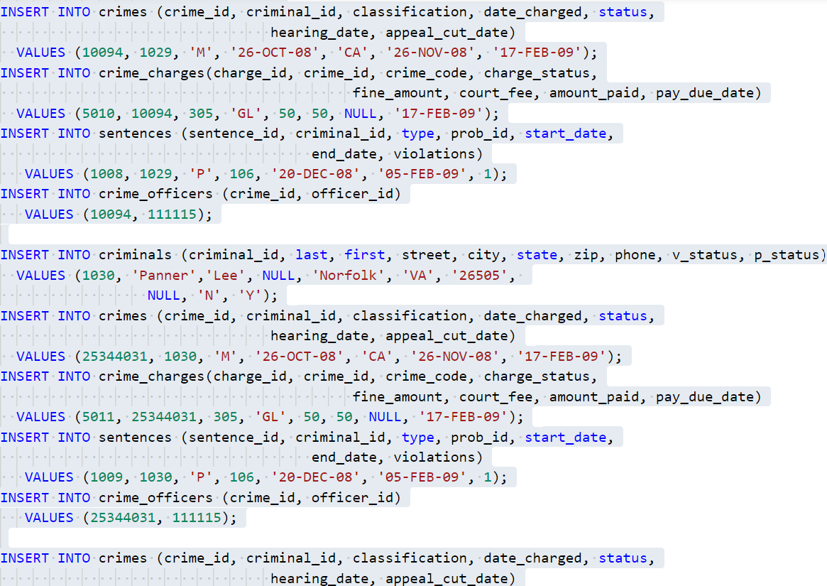 Solved Case Study: City Jail Submit an sql scriptfile with | Chegg.com