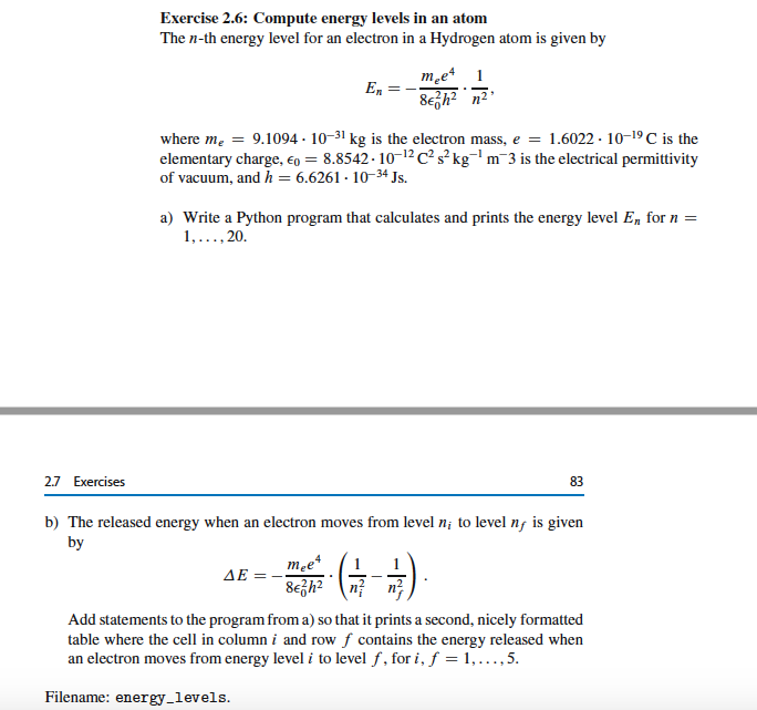 Solved Exercise 2.6: Compute energy levels in an atom The | Chegg.com