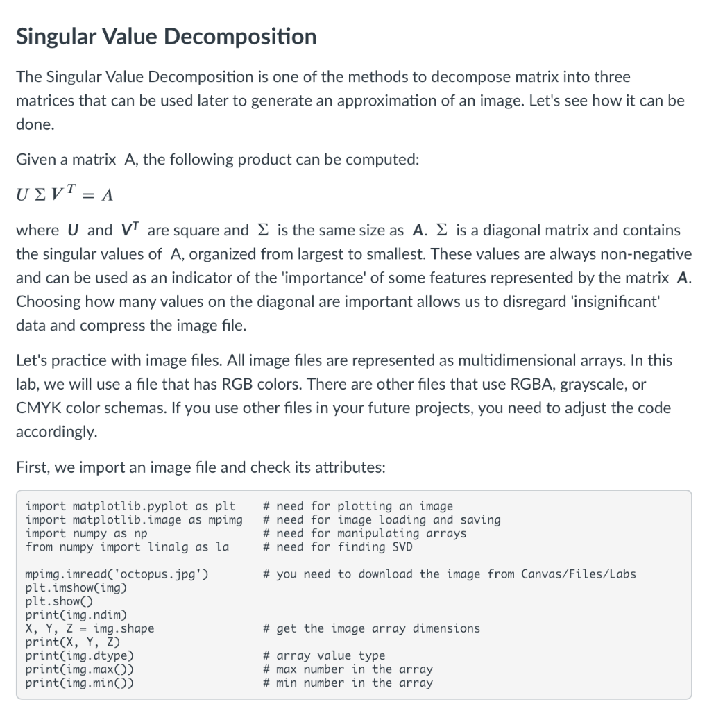 Singular Value Decomposition The Singular Value | Chegg.com