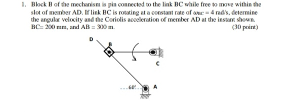 Solved 1. Block B of the mechanism is pin connected to the | Chegg.com