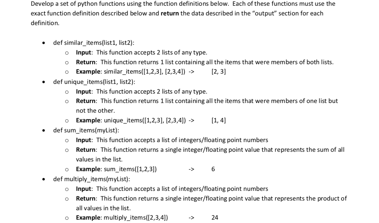 Develop a set of python functions using the function | Chegg.com