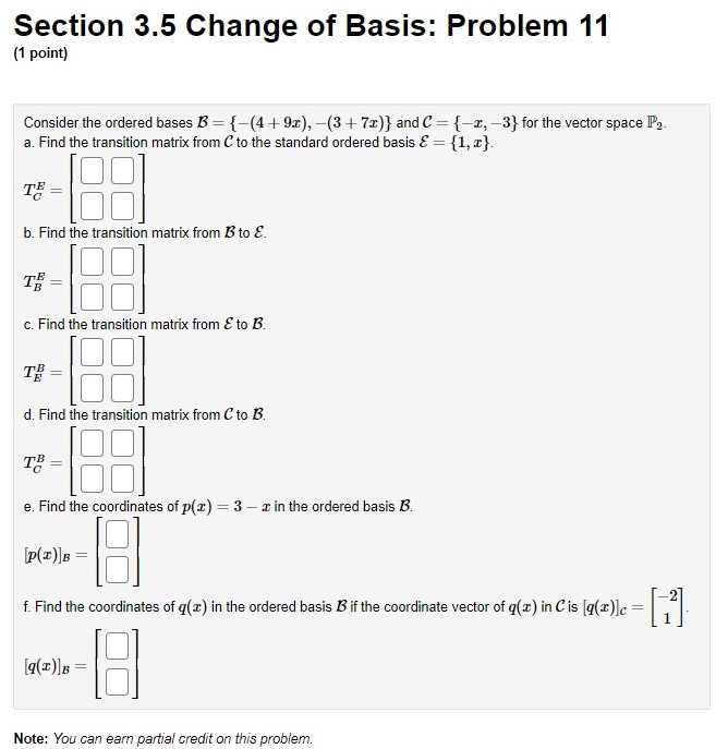 Solved Section 3.5 Change Of Basis: Problem 11 (1 Point) | Chegg.com