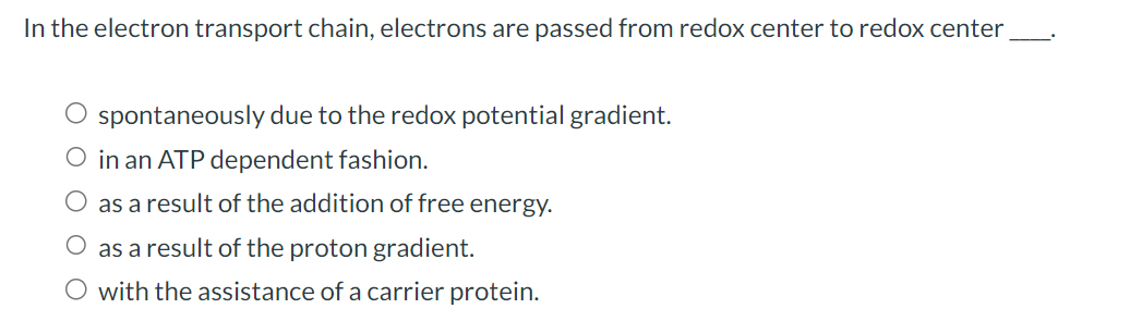 Solved In the electron transport chain, electrons are passed | Chegg.com