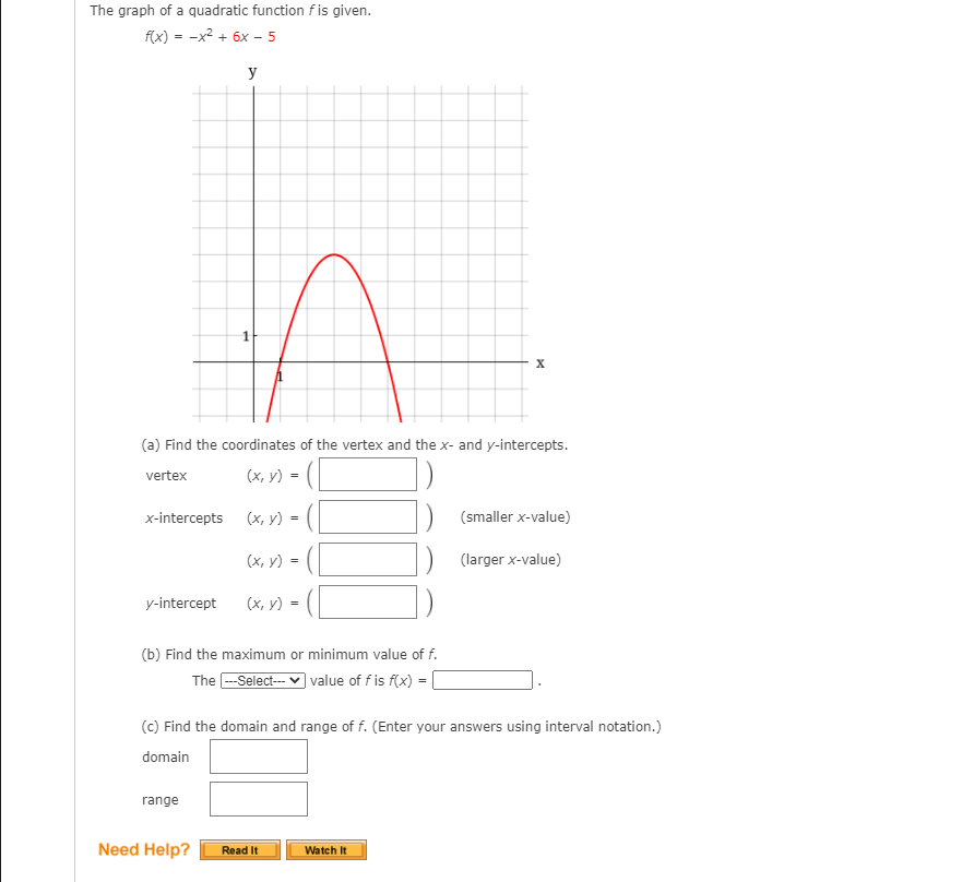 Solved (a) Find the coordinates of the vertex and the x- and | Chegg.com