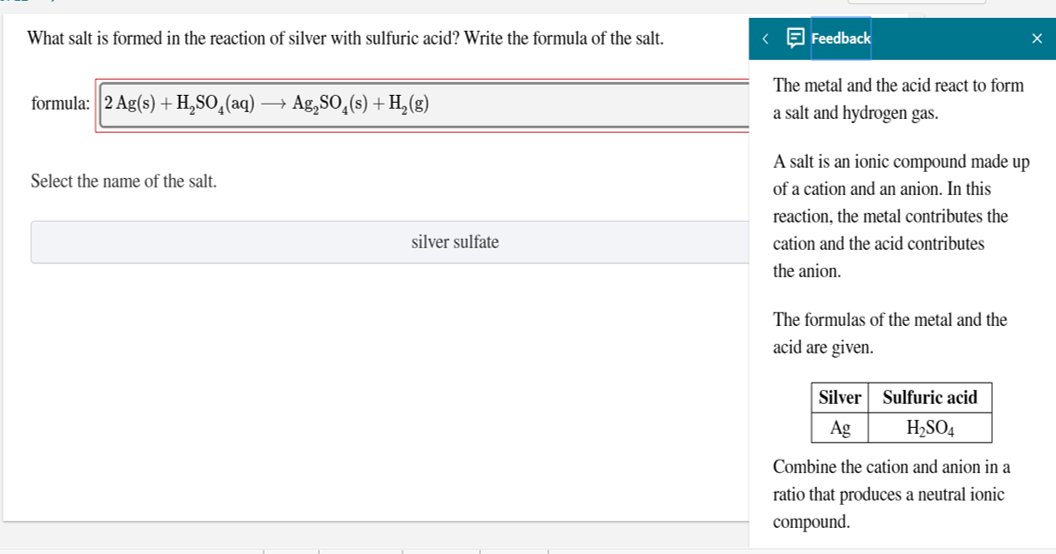 Solved What salt is formed in the reaction of silver with