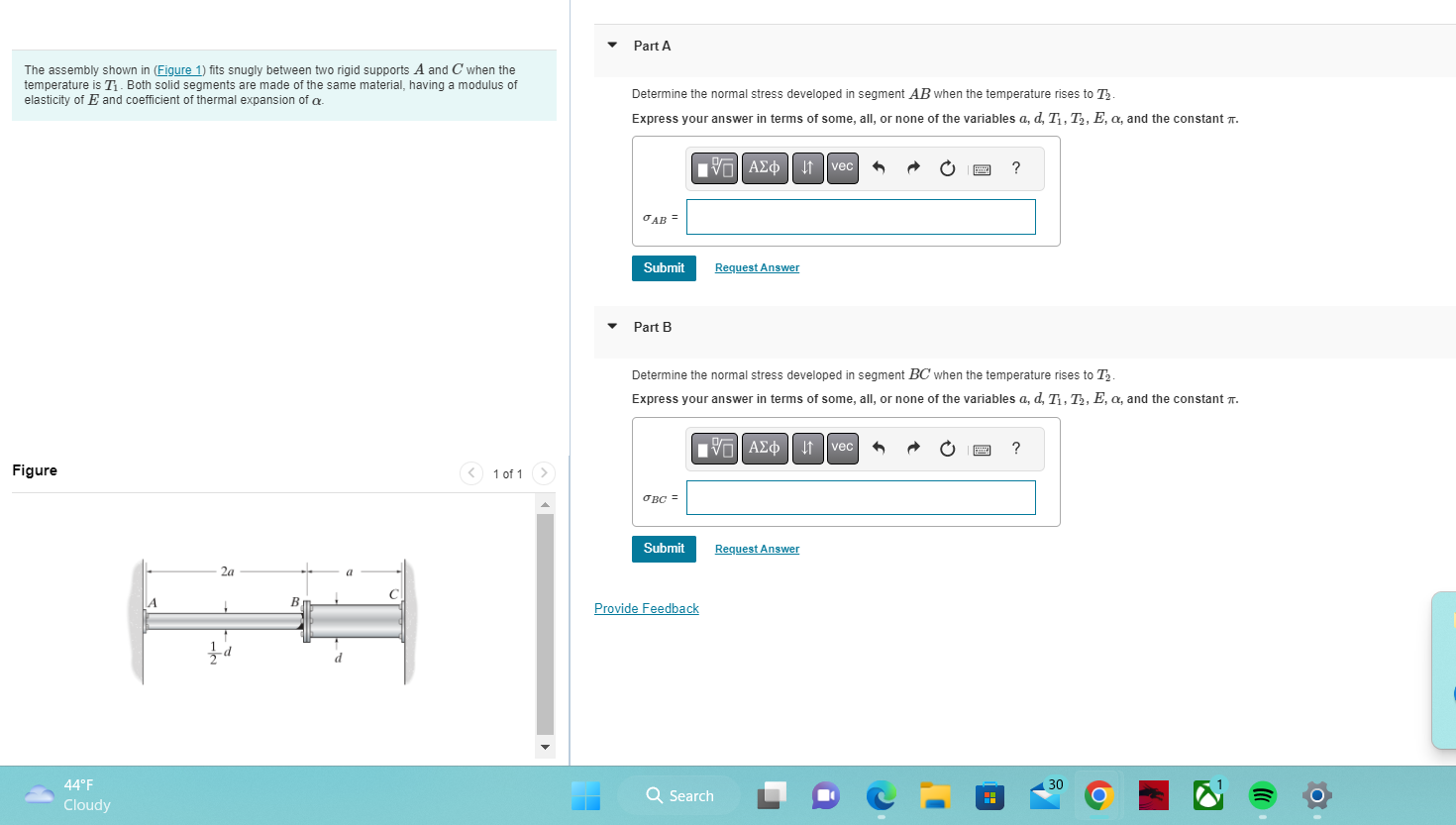 Solved The assembly shown in (Figure 1) fits snugly between | Chegg.com
