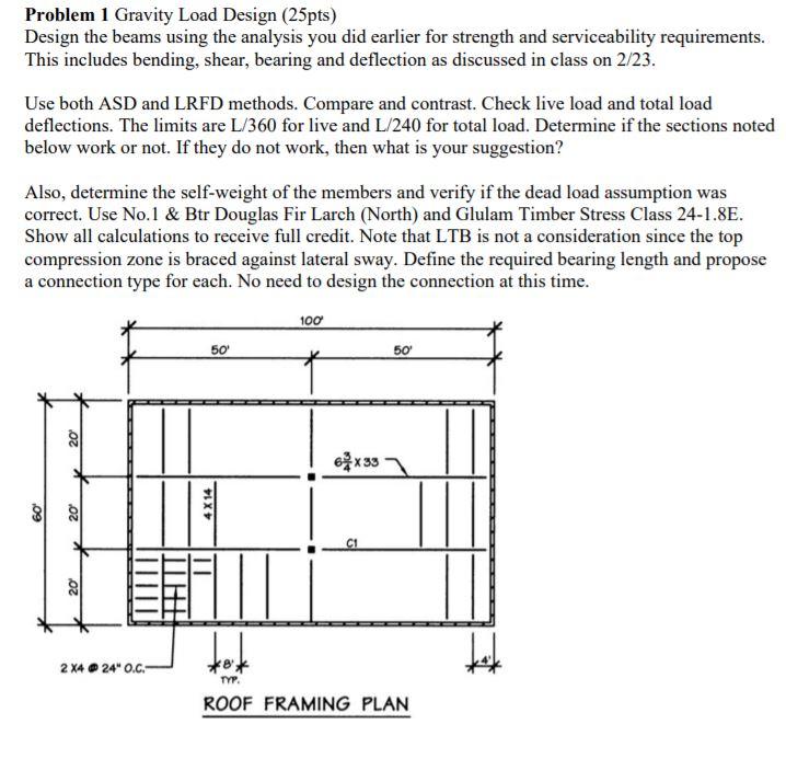 Problem 1 Gravity Load Design (25pts) Design the | Chegg.com