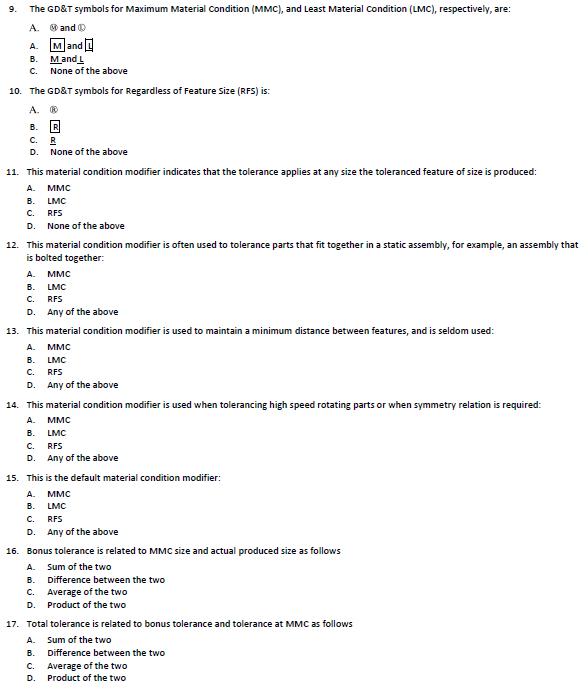 Solved 9. The GD&T symbols for Maximum Material condition