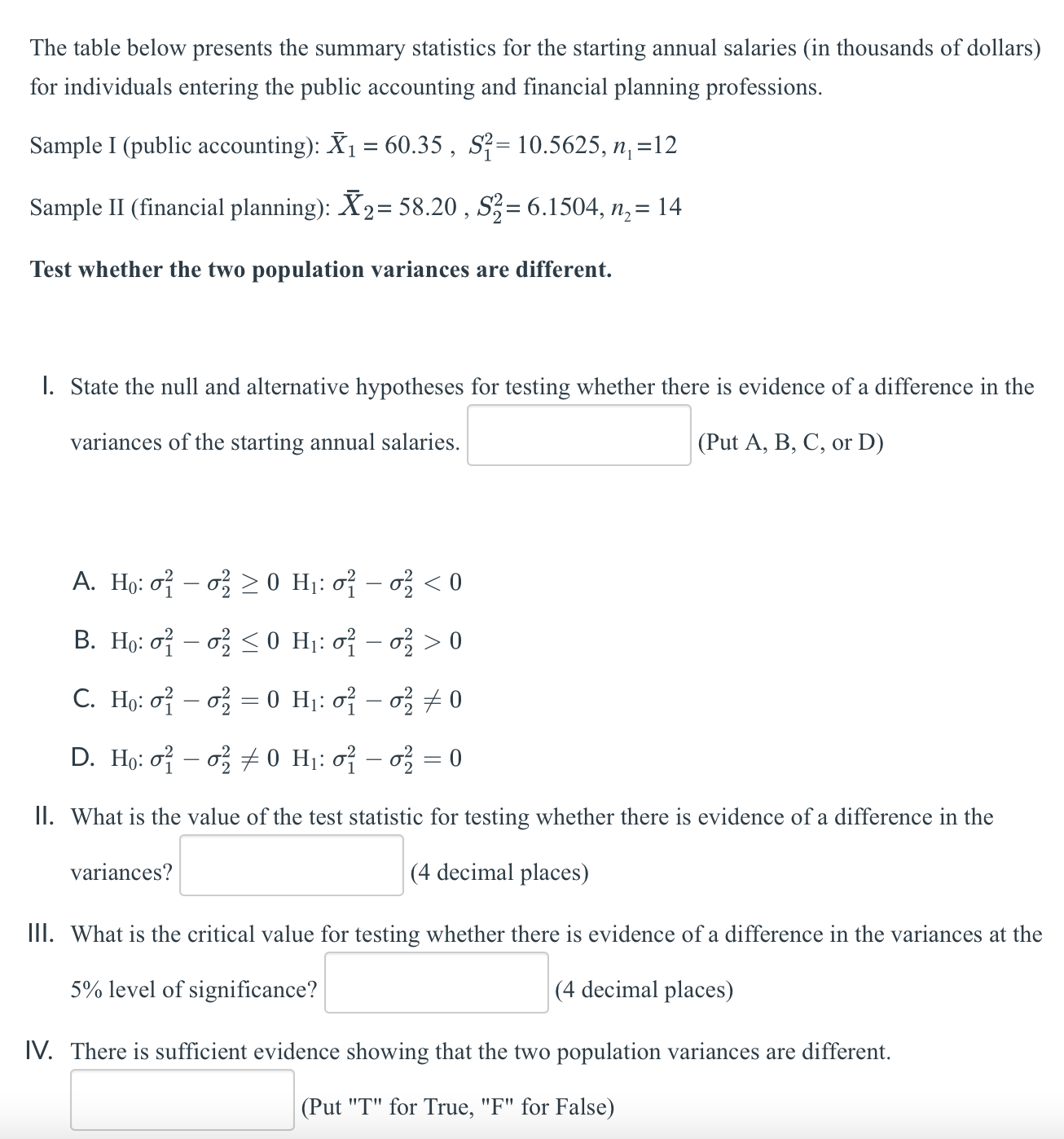 Solved The table below presents the summary statistics for | Chegg.com