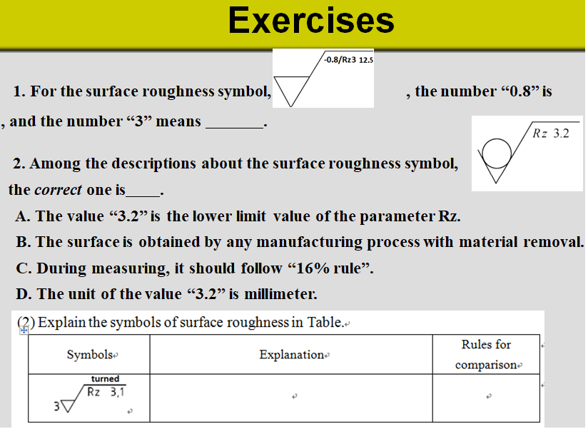 Solved Exercises 0.8/Rz3 12.5 1. For the surface roughness