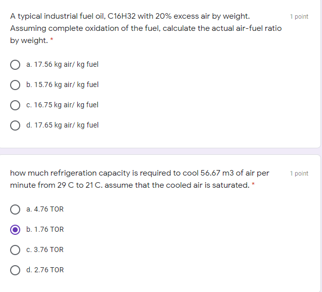 Solved 1 point A typical industrial fuel oil, C16H32 with | Chegg.com