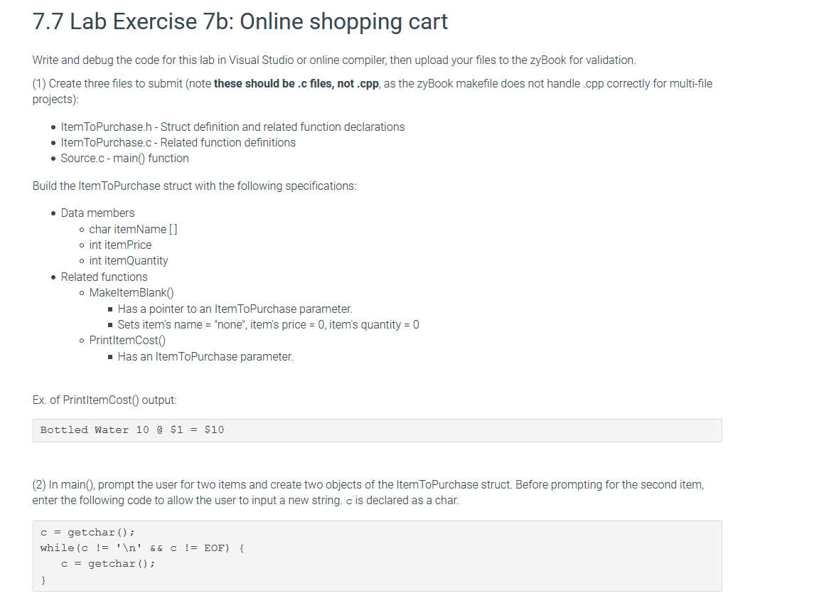 Solved 7.7 Lab Exercise 7b: Online shopping cart Write and | Chegg.com