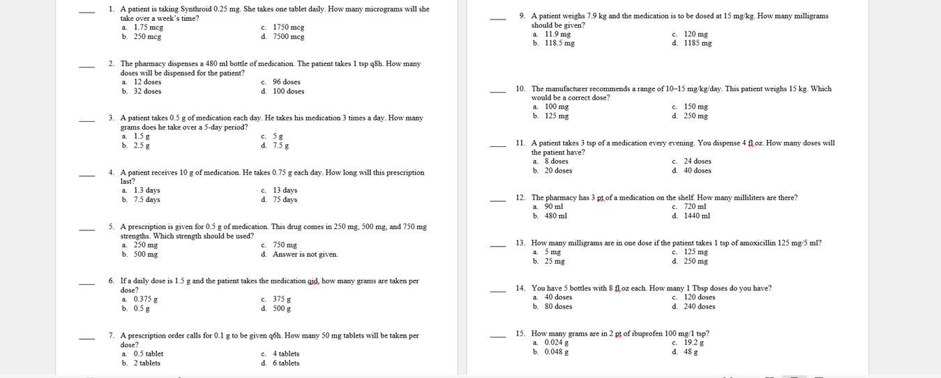 Solved 1 A Patient Is Taking Synthroid 0 25 Mg She Takes Chegg Com   Phpqc8dD9