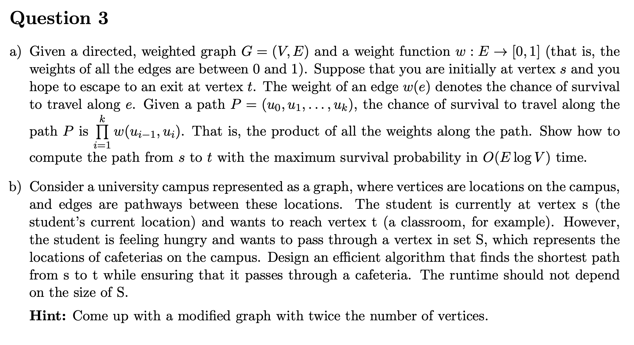 Solved Question 3a) Given a directed, weighted graph | Chegg.com