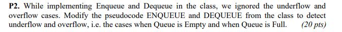 Solved P2. While implementing Enqueue and Dequeue in the | Chegg.com