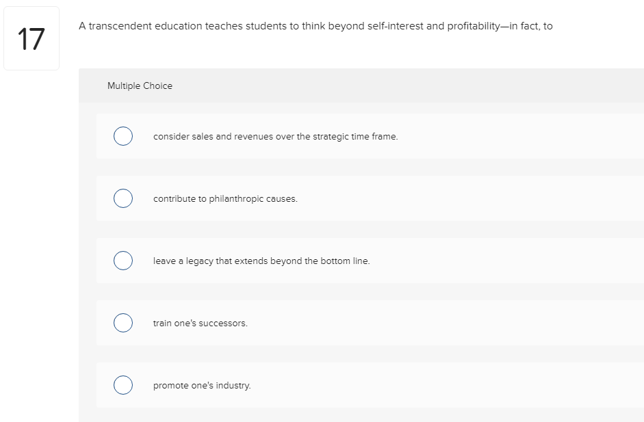 Solved A Transcendent Education Teaches Students To Think Chegg Com