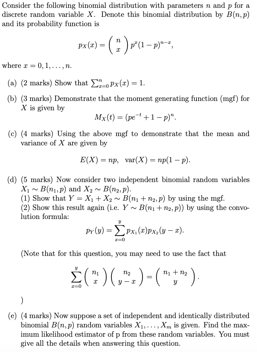 Solved Consider The Following Binomial Distribution With Chegg Com