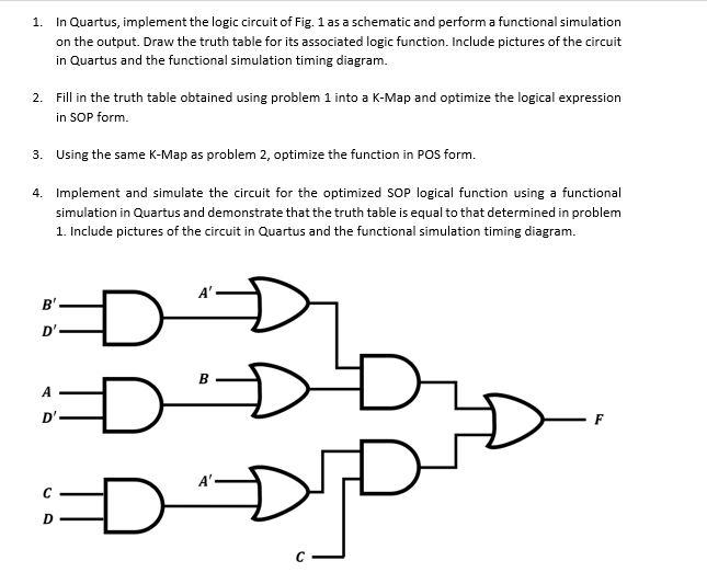 1. In Quartus, implement the logic circuit of Fig. 1