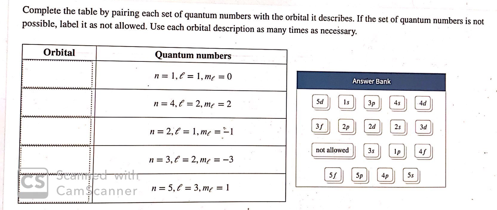Solved Complete the table by pairing each set of quantum