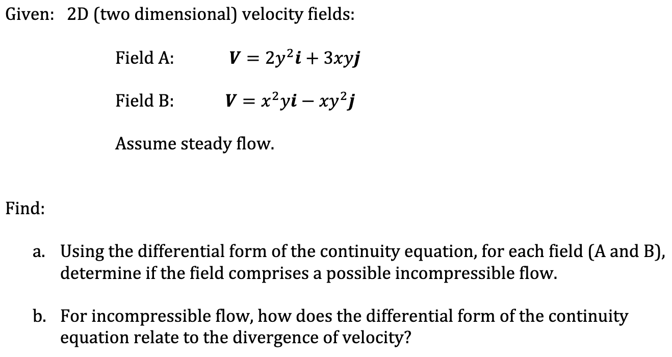 Solved Given 2D (two dimensional) velocity fields Field A