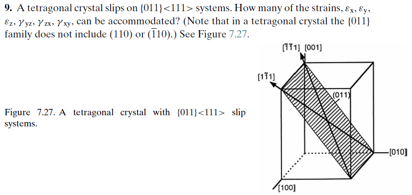 Solved 9. A tetragonal crystal slips on {011} systems. | Chegg.com