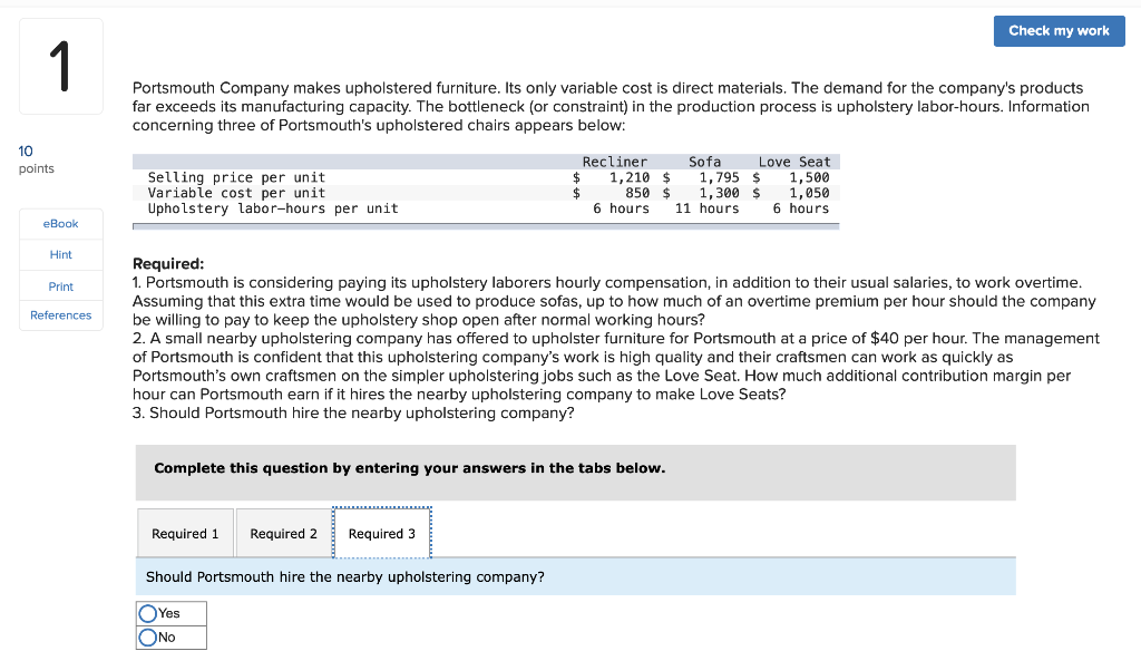 Solved Check my work Portsmouth Company makes upholstered