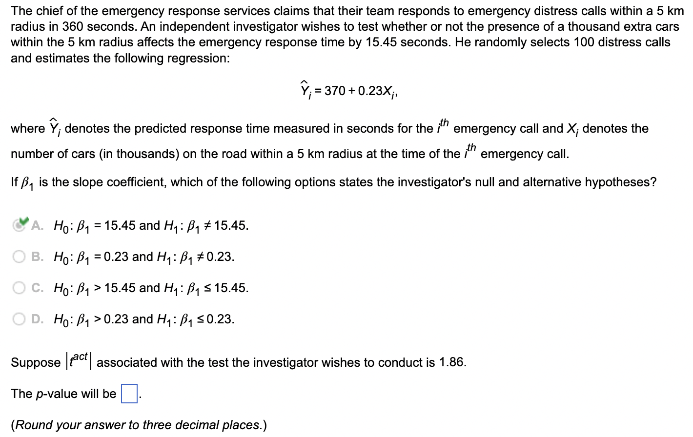 Solved The chief of the emergency response services claims | Chegg.com