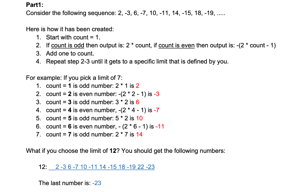 Solved Part1: Consider the following sequence: 2, -3, 6, -7, | Chegg.com