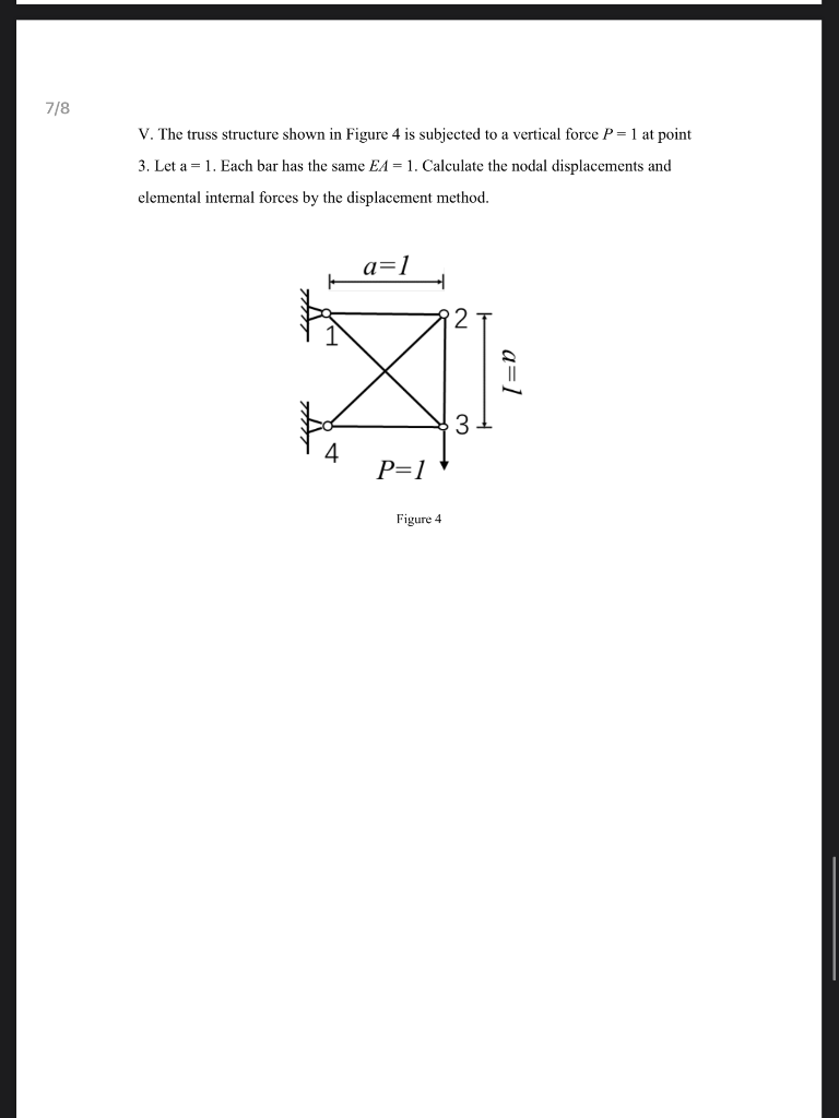 Solved 7/8 V. The truss structure shown in Figure 4 is | Chegg.com