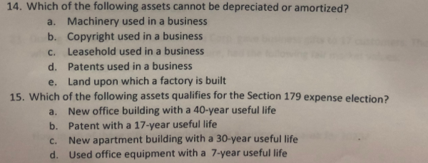 Which Of The Following Business Assets Is Not Depreciated Solved 14. Which of the following assets cannot be | Chegg.com
