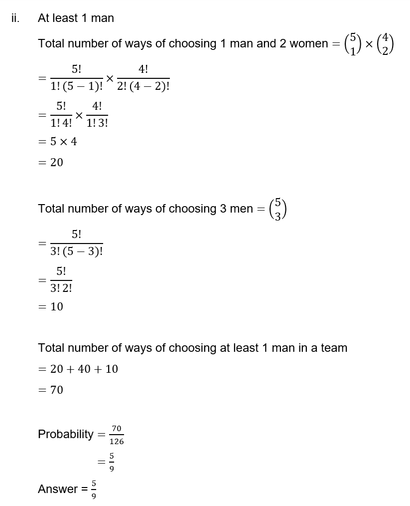 Solved 3 people are to be chosen at random from 5 men and 4 | Chegg.com