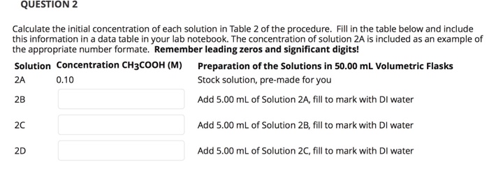 Solved QUESTION 2 Calculate The Initial Concentration Of | Chegg.com