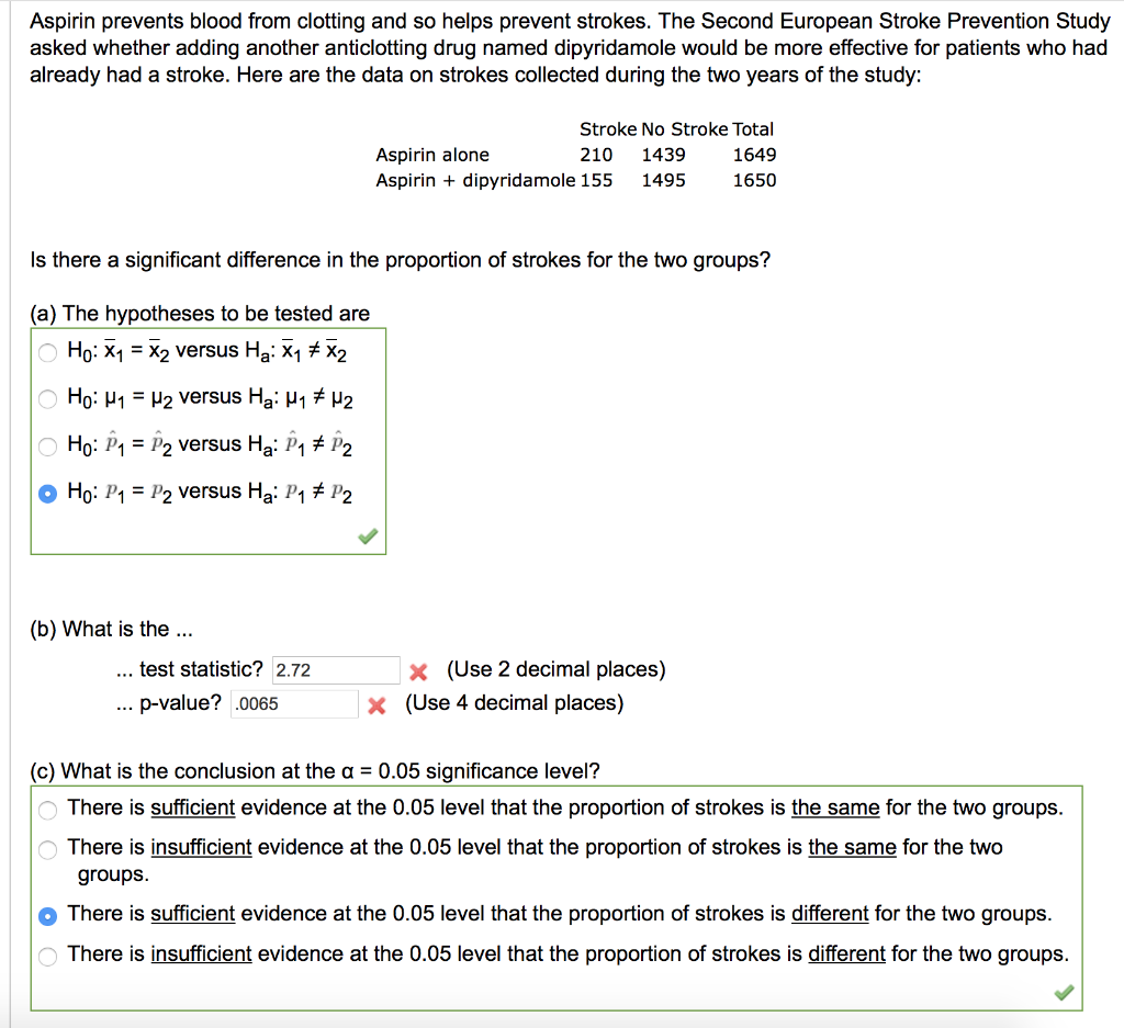 Solved Aspirin prevents blood from clotting and so helps