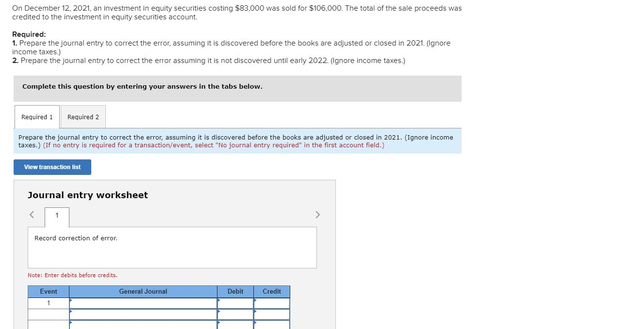 Solved On December 12, 2021, an investment in equity | Chegg.com