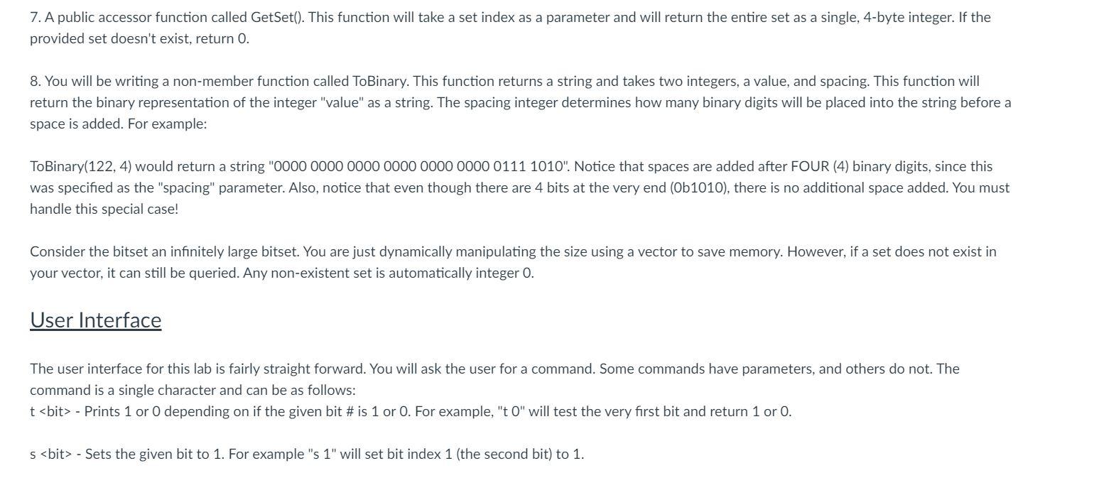 Solved Overview You will be designing a BITSET class. This | Chegg.com