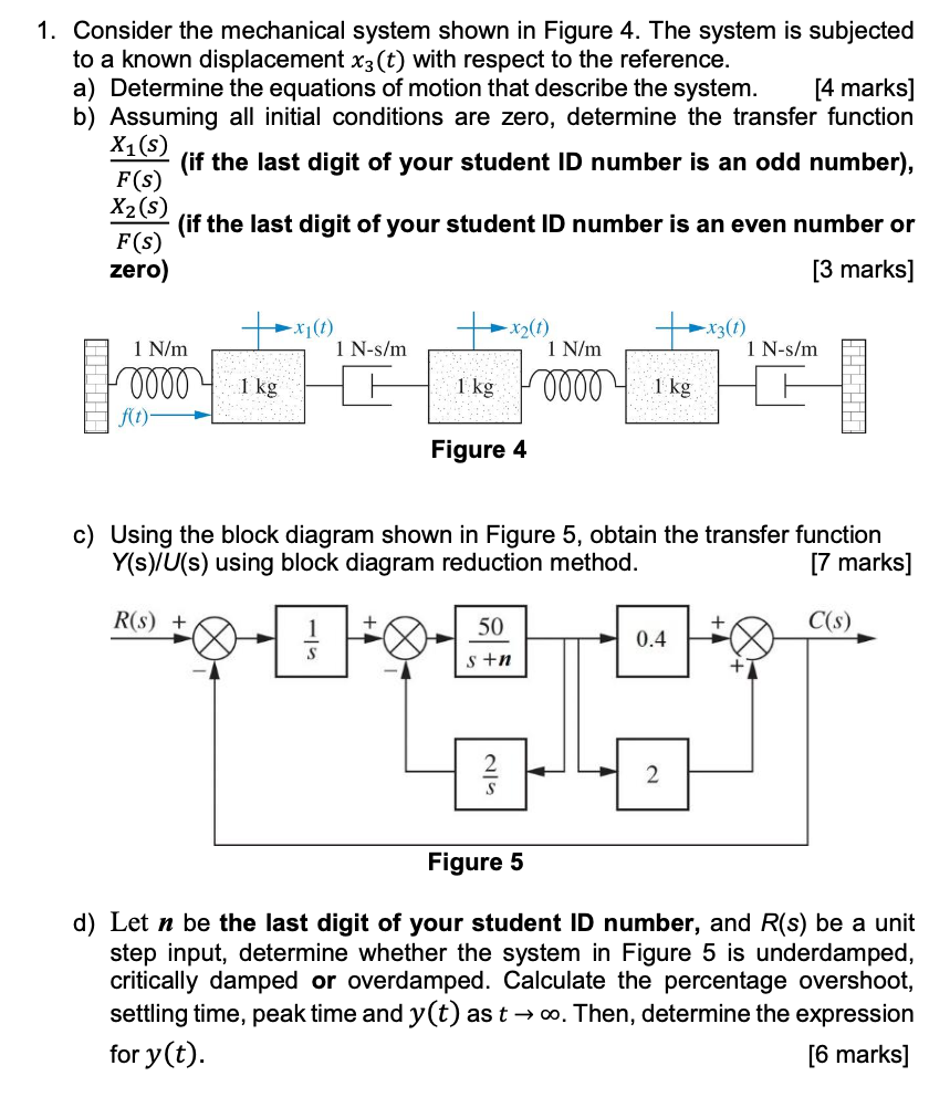 Solved 1. Consider the mechanical system shown in Figure 4. | Chegg.com