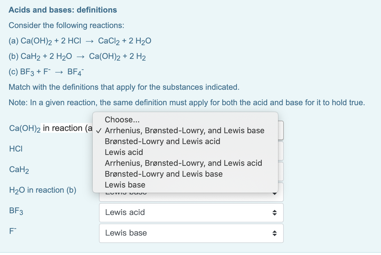 Solved Acids and bases: definitions Consider the following | Chegg.com