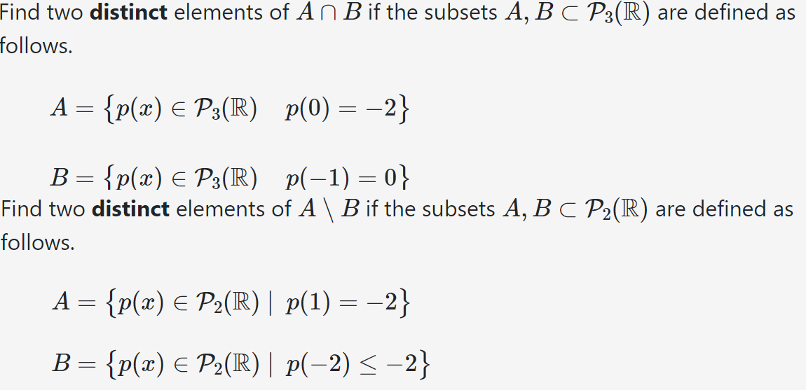 Solved Find two distinct elements of A∩B if the subsets | Chegg.com