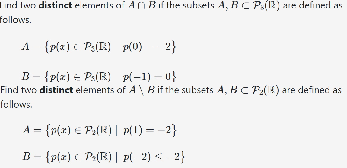 Solved Find Two Distinct Elements Of A∩B If The Subsets | Chegg.com